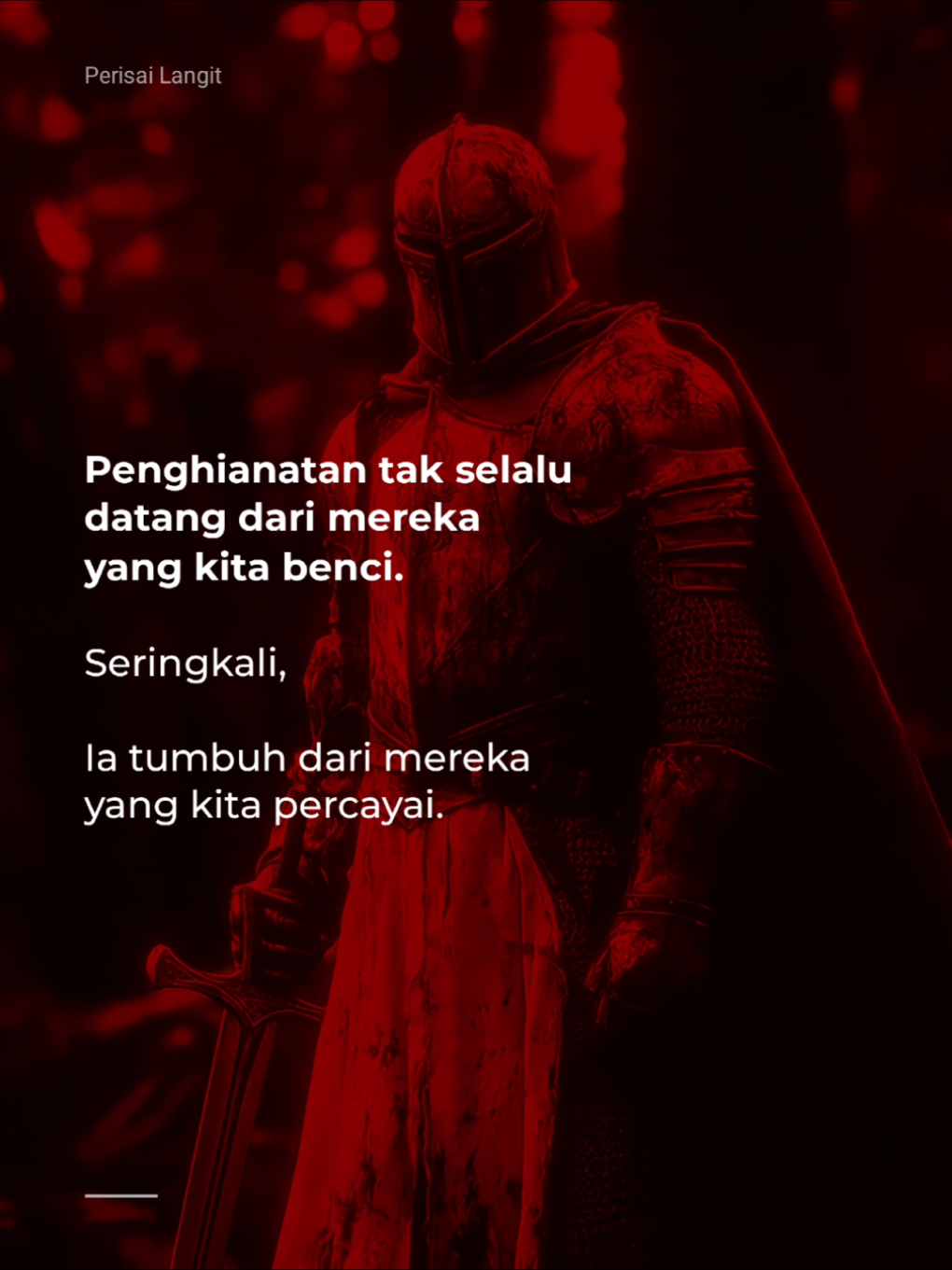 Kalimat ini menggambarkan kenyataan pahit yang kerap dialami manusia dalam hubungan sosial. Penghianatan bukan hanya soal tindakan menusuk dari belakang, melainkan juga tentang runtuhnya kepercayaan yang telah dibangun dengan penuh keyakinan. Ketika seseorang yang kita benci menyakiti kita, luka itu mudah diterima karena sudah ada jarak emosional. Namun, ketika penghianatan datang dari orang yang kita percaya — teman, sahabat, kekasih, bahkan keluarga — rasa sakitnya berlipat ganda. Kepercayaan adalah fondasi utama dalam setiap hubungan manusia. Ia dibangun dengan waktu, kejujuran, dan rasa saling memahami. Karena itu, saat kepercayaan itu dikhianati, yang hancur bukan hanya hubungan, tetapi juga bagian dari diri kita yang pernah percaya. Rasa dikhianati sering kali membuat seseorang kehilangan kepercayaan, bukan hanya pada orang yang bersalah, tetapi juga pada orang lain di masa depan. Penghianatan, dengan demikian, meninggalkan luka psikologis yang dalam, yang tak mudah sembuh hanya dengan waktu. Namun, penghianatan juga dapat menjadi cermin. Ia mengajarkan bahwa tidak semua yang tampak dekat benar-benar berpihak. Ia memaksa kita belajar memilah mana yang tulus dan mana yang berpura-pura. Dalam luka yang ditinggalkannya, kita belajar untuk lebih berhati-hati tanpa harus kehilangan kemampuan untuk percaya. Sebab hidup tanpa kepercayaan adalah hidup yang hampa, tetapi hidup tanpa kehati-hatian adalah hidup yang mudah terluka. Pada akhirnya, penghianatan bukan sekadar akhir dari kepercayaan, melainkan ujian bagi kematangan jiwa. Ia mengajarkan bahwa manusia bisa salah menaruh harapan, tetapi tetap harus belajar bangkit. Dari sana, kita memahami bahwa kepercayaan sejati bukanlah tentang tidak pernah dikhianati, melainkan tentang berani tetap percaya meskipun pernah terluka. - Perisai Langit 