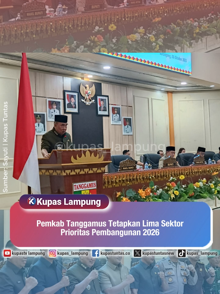 Pemkab Tanggamus Tetapkan Lima Sektor Prioritas Pembangunan 2026 . . Pemerintah Kabupaten Tanggamus memaparkan arah pembangunan tahun 2026 yang menitikberatkan pada penguatan infrastruktur, ketahanan pangan, dan pertumbuhan ekonomi inklusif. Ada lima sektor utama yang diprioritaskan, yakni pendidikan dan kesehatan, ekonomi, pemerataan infrastruktur, reformasi birokrasi, serta keamanan dan pembangunan berkelanjutan. - Untuk berita selengkapnya, baca di www.kupastuntas.co - #Tanggamus #PembangunanDaerah #PemkabTanggamus
