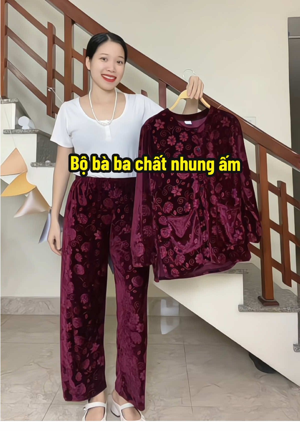Bộ bà ba chất nhung ấm áp mà mặc rất sang luôn #dotrungnien #tiemhaivochong #dobotrungnien #bonhungchobavame #dotrungnienchome 