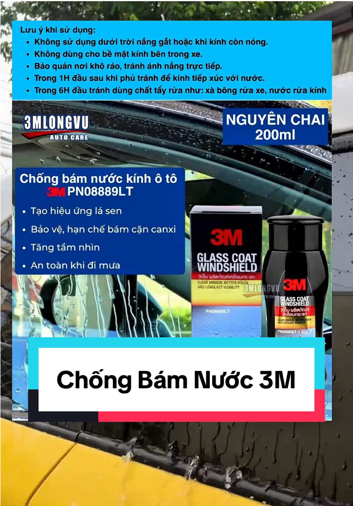Chống Bám Nước 3M! Giúp Di Chuyển Dưới Mưa Tốt Hơn. #sangtridaily #chongbamnuockinhxe #3m #chongbamnuoc #phukienoto 