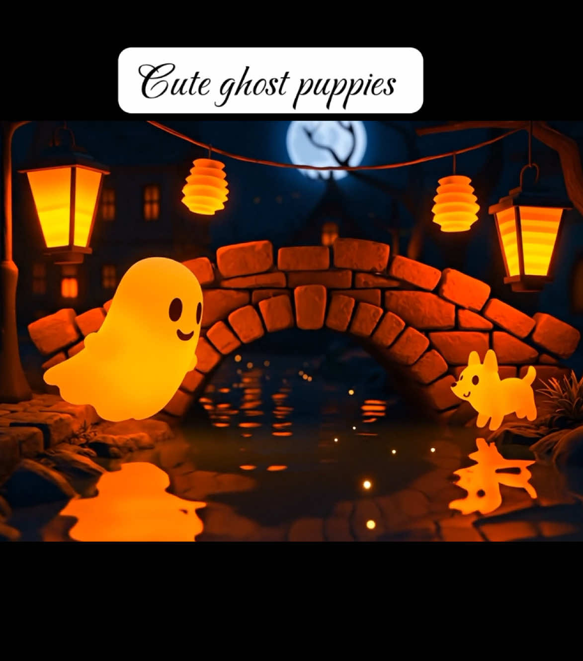 ✨ A tiny peaceful ghost floating softly while little ghost dogs play below — cozy October magic in motion 🐾👻 #cozyhalloween #OctoberAesthetic #claymation #ghostdog #spookycute 