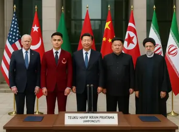 PERTEMUAN NEGARA YANG MENDUKUNG ACEH MERDEKA Dunia menyaksikan momen bersejarah di sebuah konferensi global yang digelar tertutup namun monumental. Para pemimpin negara super power — AMERIKA SERIKAT, KOREA UTARA,RUSIA, TIONGKOK, INGGRIS, PERANCIS,CHINA, serta beberapa negara kuat di ASIA dan TIMUR TENGAH — berkumpul dalam satu meja perundingan besar untuk membahas masa depan Aceh. Dalam pertemuan itu, muncul kesepakatan luar biasa: dukungan penuh terhadap proses KEMERDEKAAN ACEH SECARA DAMAI DAN KONSTITUSIONAL. Para presiden dunia sepakat bahwa Aceh memiliki hak historis dan moral untuk menentukan arah masa depannya sendiri, dengan prinsip keadilan dan kedaulatan rakyat. Suasana ruang pertemuan dipenuhi tepuk tangan dan rasa hormat ketika kesepakatan simbolis itu ditandatangani bersama. Bendera-bendera dunia berdiri sejajar dengan bendera Aceh — menandai awal dari babak baru hubungan global. Hari itu, dunia seolah bersatu dalam satu pesan: Aceh bukan lagi isu regional, tapi simbol perjuangan damai dan martabat bangsa yang diakui dunia. 📌 CATATAN: Teks ini merupakan SIMULASI / OPINI KREATIF, bukan berita faktual. Dibuat untuk kebutuhan visual, edukatif, dan narasi diplomatik internasional.
