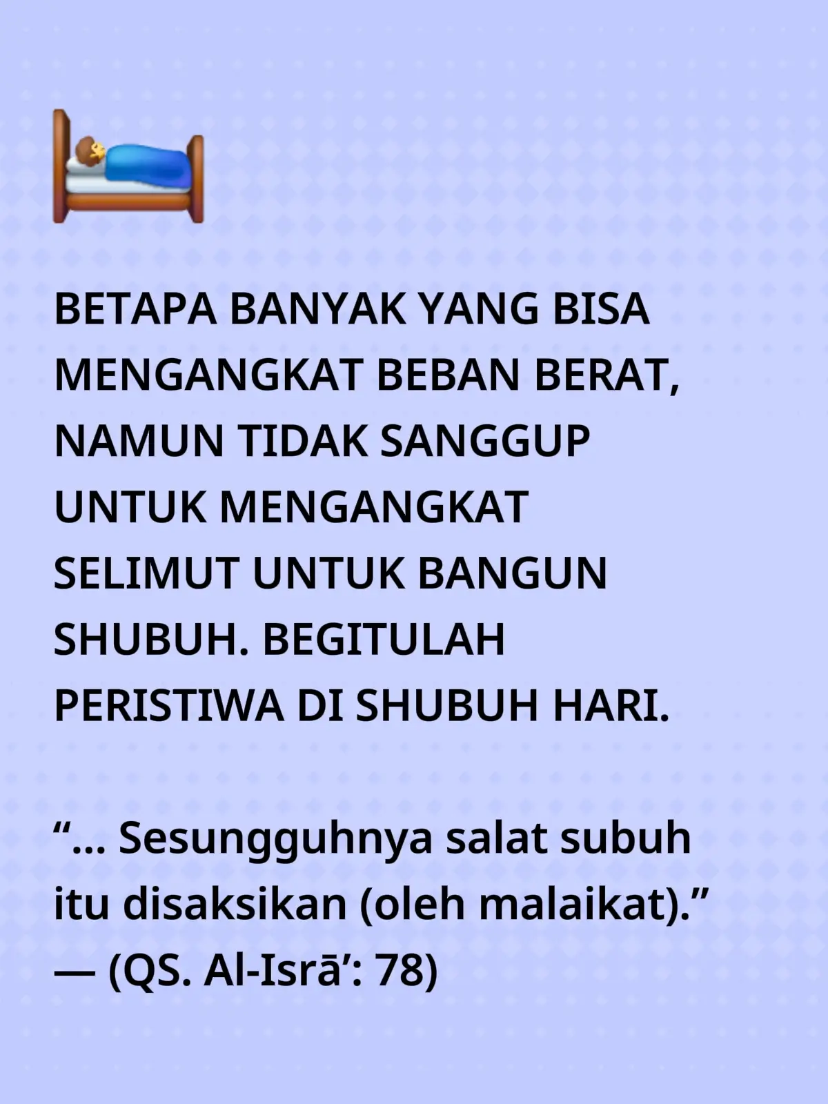 📖 Teks Ayat > أَقِمِ ٱلصَّلَوٰةَ لِدُلُوكِ ٱلشَّمْسِ إِلَىٰ غَسَقِ ٱلَّيْلِ وَقُرْءَانَ ٱلْفَجْرِ ۖ إِنَّ قُرْءَانَ ٱلْفَجْرِ كَانَ مَشْهُودًۭا “Dirikanlah salat dari sesudah matahari tergelincir sampai gelap malam, dan (laksanakan pula) salat subuh. Sesungguhnya salat subuh itu disaksikan (oleh malaikat).” — (QS. Al-Isrā’: 78) --- 🌙 Makna Umum Ayat ini berisi perintah langsung dari Allah kepada Nabi Muhammad ﷺ — dan melalui beliau kepada seluruh umat Islam — untuk menegakkan salat fardhu pada waktu-waktu yang telah ditentukan. Ayat ini menjadi dalil utama tentang pembagian waktu salat lima waktu, sekaligus mengingatkan bahwa salat bukan hanya rutinitas, tetapi pertemuan spiritual yang disaksikan malaikat. --- 📚 Tafsir Per Bagian 1️⃣ “أَقِمِ ٱلصَّلَوٰةَ” — “Dirikanlah salat” 📘 Tafsir As-Sa‘di: > “Perintah ini menunjukkan agar salat dilakukan secara sempurna, dengan memenuhi syarat, rukun, dan kekhusyukan.” ➡️ Iqāmah ash-shalāh berarti menegakkan salat secara lahir dan batin — bukan sekadar gerakan tubuh, tetapi juga hadirnya hati dalam dzikrullah. --- 2️⃣ “لِدُلُوكِ ٱلشَّمْسِ إِلَىٰ غَسَقِ ٱلَّيْلِ” — “Dari sesudah matahari tergelincir sampai gelap malam” 📘 Tafsir Ibnu Katsir: > “Duluk asy-syams berarti tergelincirnya matahari dari posisi tengah, yaitu waktu zuhur. Sedangkan ghasaq al-layl adalah saat gelapnya malam, yakni waktu isya.” ➡️ Dari frasa ini, para ulama memahami bahwa salat yang termasuk dalam rentang waktu tersebut adalah: Zuhur, dimulai saat matahari tergelincir. Asar, hingga matahari terbenam. Maghrib, setelah matahari tenggelam. Isya, ketika malam telah gelap. 📘 Tafsir Ath-Ṭabari: > “Ini mencakup empat salat: zuhur, asar, maghrib, dan isya — semuanya berada di antara tergelincirnya matahari hingga gelap malam.” --- 3️⃣ “وَقُرْءَانَ ٱلْفَجْرِ” — “Dan (laksanakan pula) salat subuh” 📘 Tafsir Al-Qurṭubi: > “Yang dimaksud dengan Qur’ān al-fajr adalah salat subuh, disebut demikian karena panjangnya bacaan Al-Qur’an di dalamnya.” ➡️ Ini menunjukkan keutamaan salat Subuh, karena dilakukan di waktu paling hening, sebelum aktivitas duniawi dimulai — saat hati paling jernih untuk berdzikir kepada Allah. --- 4️⃣ “إِنَّ قُرْءَانَ ٱلْفَجْرِ كَانَ مَشْهُودًۭا” — “Sesungguhnya salat subuh itu disaksikan (oleh malaikat).” 📘 Tafsir Ibnu Katsir: > “Maksudnya, disaksikan oleh para malaikat malam dan malaikat siang.” 📘 Hadis riwayat Bukhari & Muslim: > Rasulullah ﷺ bersabda: “Salat Subuh disaksikan (oleh malaikat), karena malaikat malam dan malaikat siang berkumpul pada waktu itu.” ➡️ Ini menunjukkan keagungan dan kemuliaan salat Subuh, karena menjadi waktu pergantian penjagaan malaikat — mereka menyaksikan siapa yang menunaikannya dan siapa yang lalai. --- 🌿 Pelajaran dan Hikmah 1. 🕌 Salat adalah tiang agama. Ia menjaga hubungan antara hamba dan Tuhannya, serta menenangkan hati. 2. 🌅 Salat Subuh memiliki keutamaan luar biasa. Waktunya disaksikan malaikat, dan pahalanya besar karena dilakukan saat manusia masih terlelap. 3. 🕰️ Ketepatan waktu adalah bagian dari keimanan. Menunda-nunda salat tanpa alasan adalah bentuk kelalaian terhadap perintah Allah. 4. 🌙 Salat dilakukan terus-menerus dari siang hingga malam. Ini mengajarkan agar hati selalu terhubung dengan Allah di setiap waktu. 5. 🌾 Kekhusyukan dan kesadaran spiritual adalah ruh salat. Tidak cukup sekadar gerakan, tetapi juga penghayatan makna. --- 💫 Keterkaitan dengan Ayat Berikutnya Ayat 79 melanjutkan dengan perintah salat malam (tahajud) sebagai ibadah tambahan bagi Nabi ﷺ: > “Dan pada sebagian malam hari bertahajudlah sebagai ibadah tambahan bagimu.” ➡️ Maka, ayat 78–79 menjadi landasan utama jadwal ibadah harian Rasulullah ﷺ, sekaligus anjuran bagi umat Islam untuk menjaga salat wajib dan memperbanyak salat sunnah. --- --- 🏷️ 5 Tagar Penjelasan 1. #KewajibanSalat  2. #KeutamaanSubuh  3. #KedisiplinanIbadah  4. #CahayaSalat  5. #DisaksikanMalaikat 