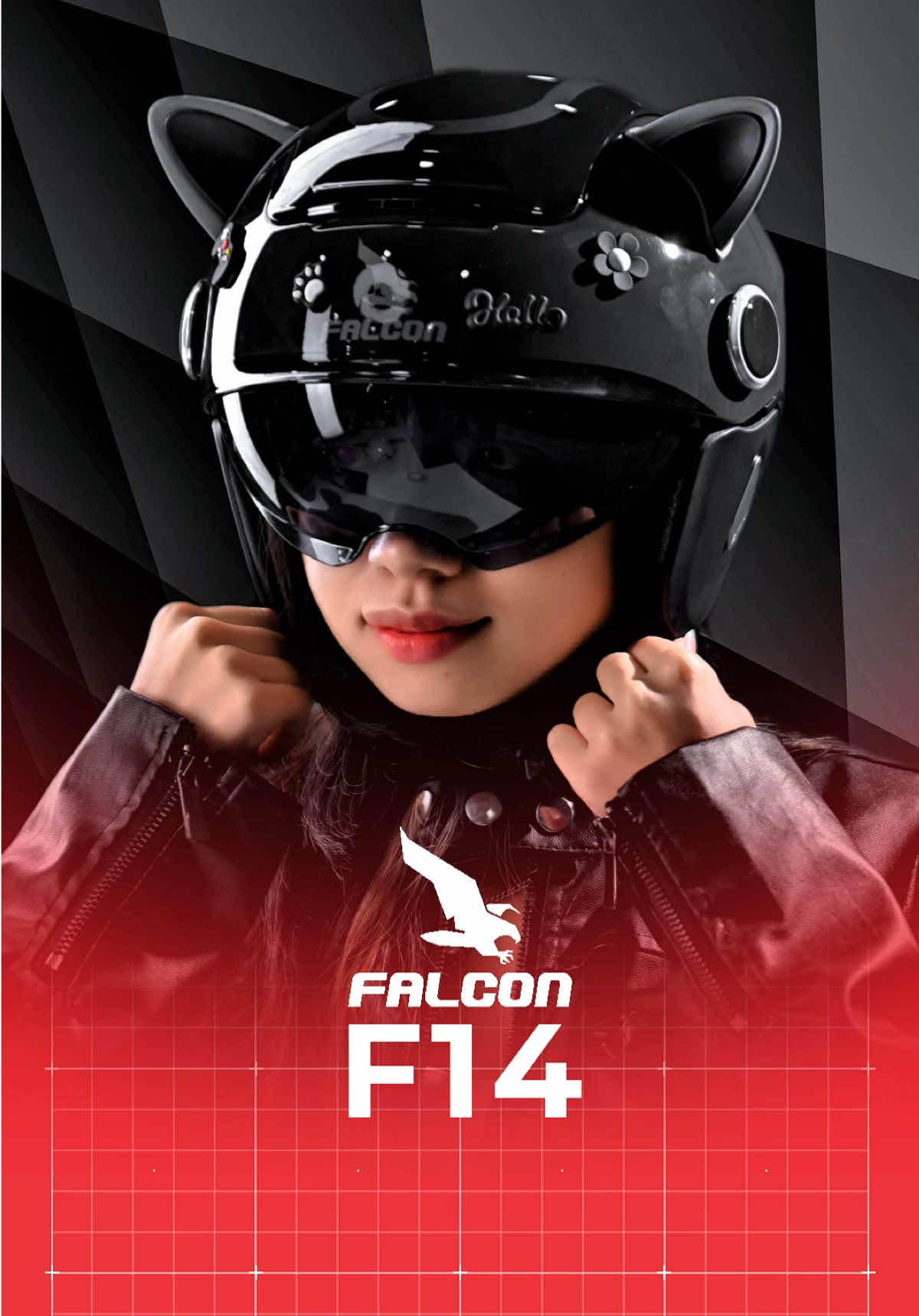 Falcon F14 (Bee) đen bóng mix charm + tai mèo 🖤 Vừa sang – vừa “dưỡng thê” – nhìn phát là mê liền 😍  #falconhelmets #falconf14 #falconbee #nonxemay  #nonbaohiemdep