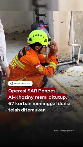 Operasi SAR ambruknya mushola Pondok Pesantren Al-Khoziny resmi ditutup pada hari ini Selasa (7/10/25). Operasi SAR ini ditutup setelah sembilan hari dilakukan tanpa henti oleh para petugas. Total sebanyak 171 korban berhasil dievakuasi dengan rincian 104 korban selamat dan 67 korban meninggal dunia termasuk didalamnya 8 body part. Kini seluruh korban telah diserahkan kepada tim DVI untuk proses identifikasi. Terima kasih kepada seluruh petugas yang membantu proses evakuasi korban robohnya mushola di Pondok Pesanteren Al-Khoziny, Sidoarjo #ponpesalkhoziny #musholaambruk #basarnas #pondokpesantren #sidoarjo 