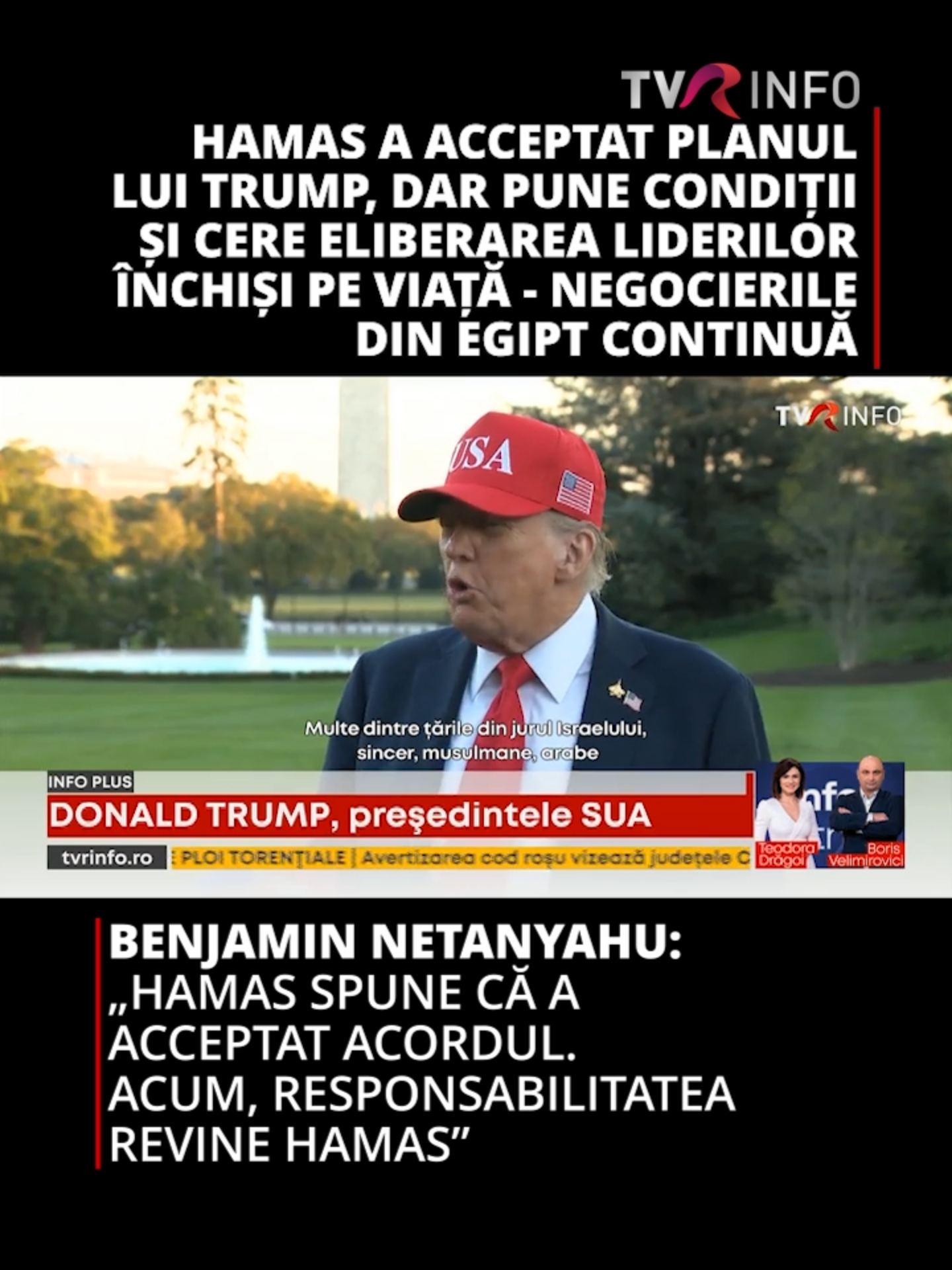 Negocierile cu Hamas, în Egipt, sunt în faza discuţiilor tehnice, pentru un Acord care are în prim-plan eliberarea ostaticilor israelieni, la schimb cu prizonieri palestinieni, a evaluat Casa Albă prezenta etapă. Trebuie să facem asta cât mai repede, pentru a putea trece la următoarele puncte astfel încât Gaza să NU mai fie un loc care să ameninţe securitatea Israelului sau a Statelor Unite – este ţinta echipei trimise de Donald Trump #news #tvrinfo #fyp #viralromania #foryoupage❤️❤️ #Israel #Hamas #7octombrie #Gaza #SUA #DonaldTrump #negocieri #Egipt #BenjaminNetanyahu #Netanyahu