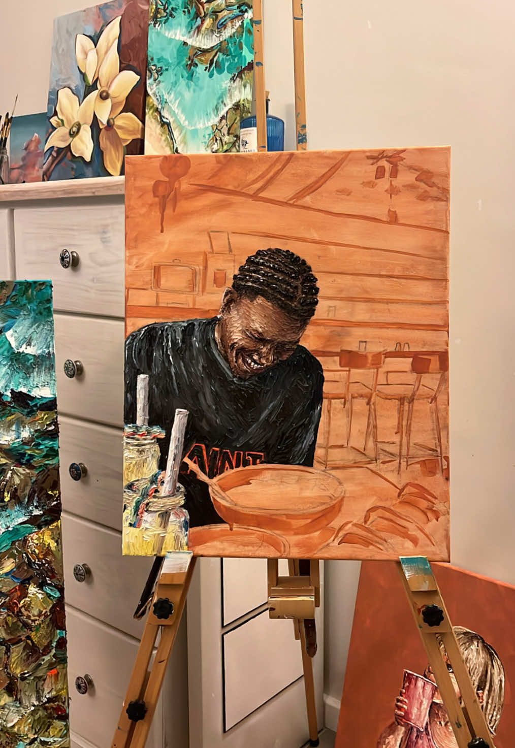 Day 2 of painting my boyfriend a suprise portrait!  #portrait #artwork #oilpainting #impasto #processvideo 