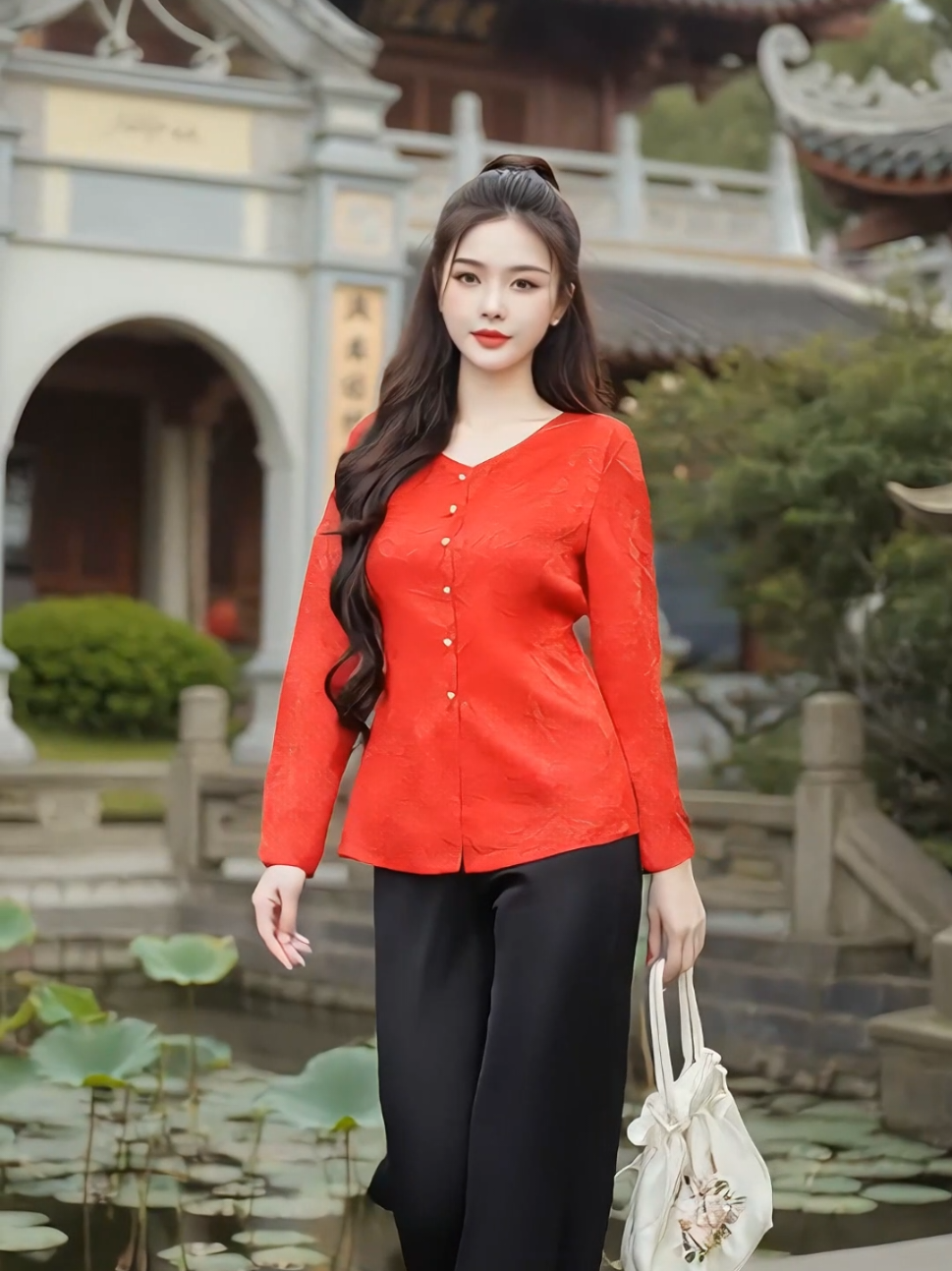 Bộ bà ba thướt tha dịu dàng cho chị em đi lễ chùa thanh lịch #nangoi #dobaba #aobaba #dolamdichua #thoitrang 