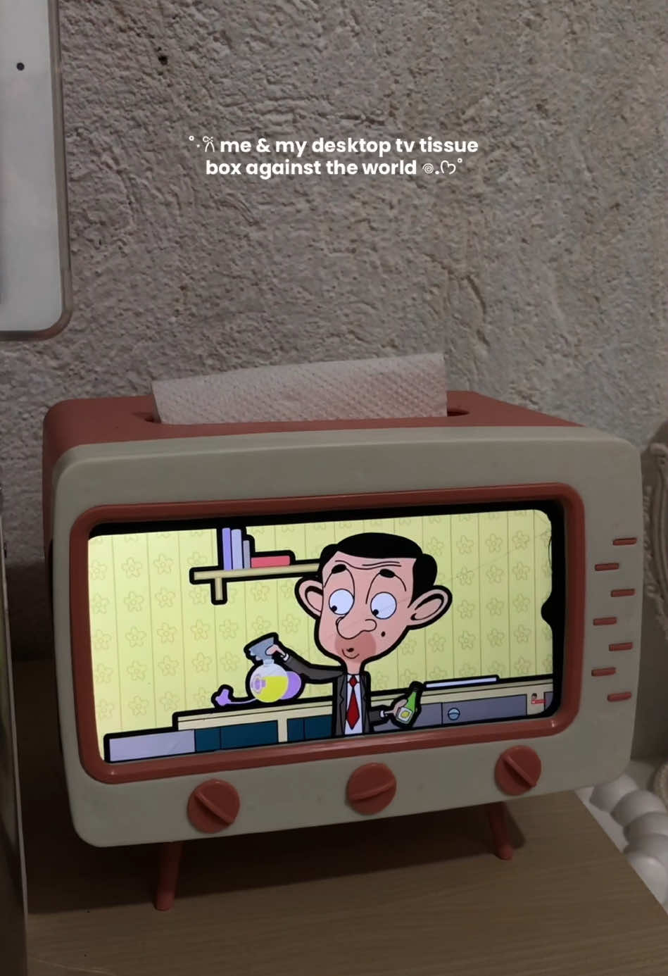 me & my desktop tv tissue box against the world⭐️ #desktop #tissuebox #deskaccessories #tvtissuebox #phoneholder 