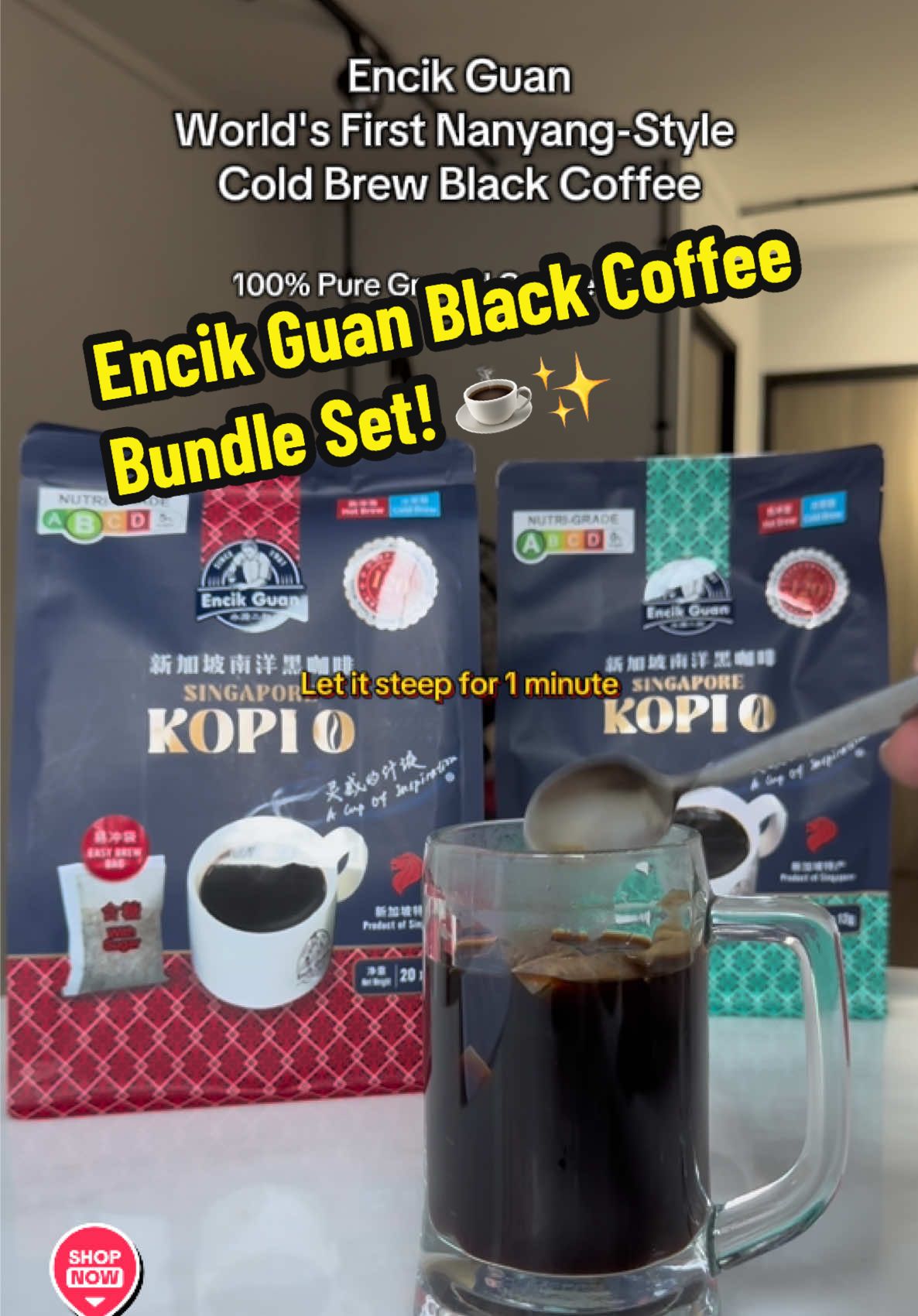 Encik Guan Black Coffee / Kopi O Less Sugar (20 sachets x 23g) & No Sugar (22 sachets x13g )-Bundle of 2. #encikguan #encikguancoffee #nanyangstylecoffee #coldbrewblackcoffee #createtowin @EncikGuan I All About Coffee @Grace Koh 