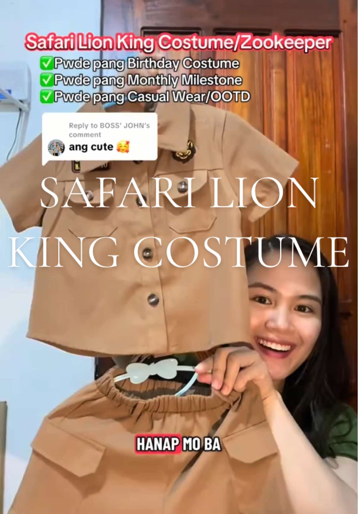 Replying to @BOSS' JOHN super cute talaga nitong baby boy outfit boss👍😍 Kaya kung naghahanap ka rin ng birthday costume/monthly milestone outfit or pang OOTD, perfect ito! Nasa yellow basket lang yan! Check Out muna! #safarilionkingcostume #babyclothes #babyboy #zookeeper #babyclothesset 
