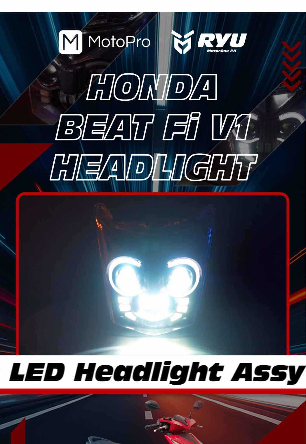 🚨ATTENTION HONDA BEAT Fi V1 OWNERS! I-Level up na natin ang Headlight mo! 🚨 Mas maliwanag, mas astig, at mas matibay. Perfect para sa mga rider na gusto ng style at visibility sa kalsada! 🏍️⚡ 🛒 SHOP NOW!  RYU MotoPro Multi-function LED Headlight Assy for Honda Beat Fi V1 #RYUMotorOnePH #MotoPro #HondaBeatFi #headlights #motorcyclesoftiktok 