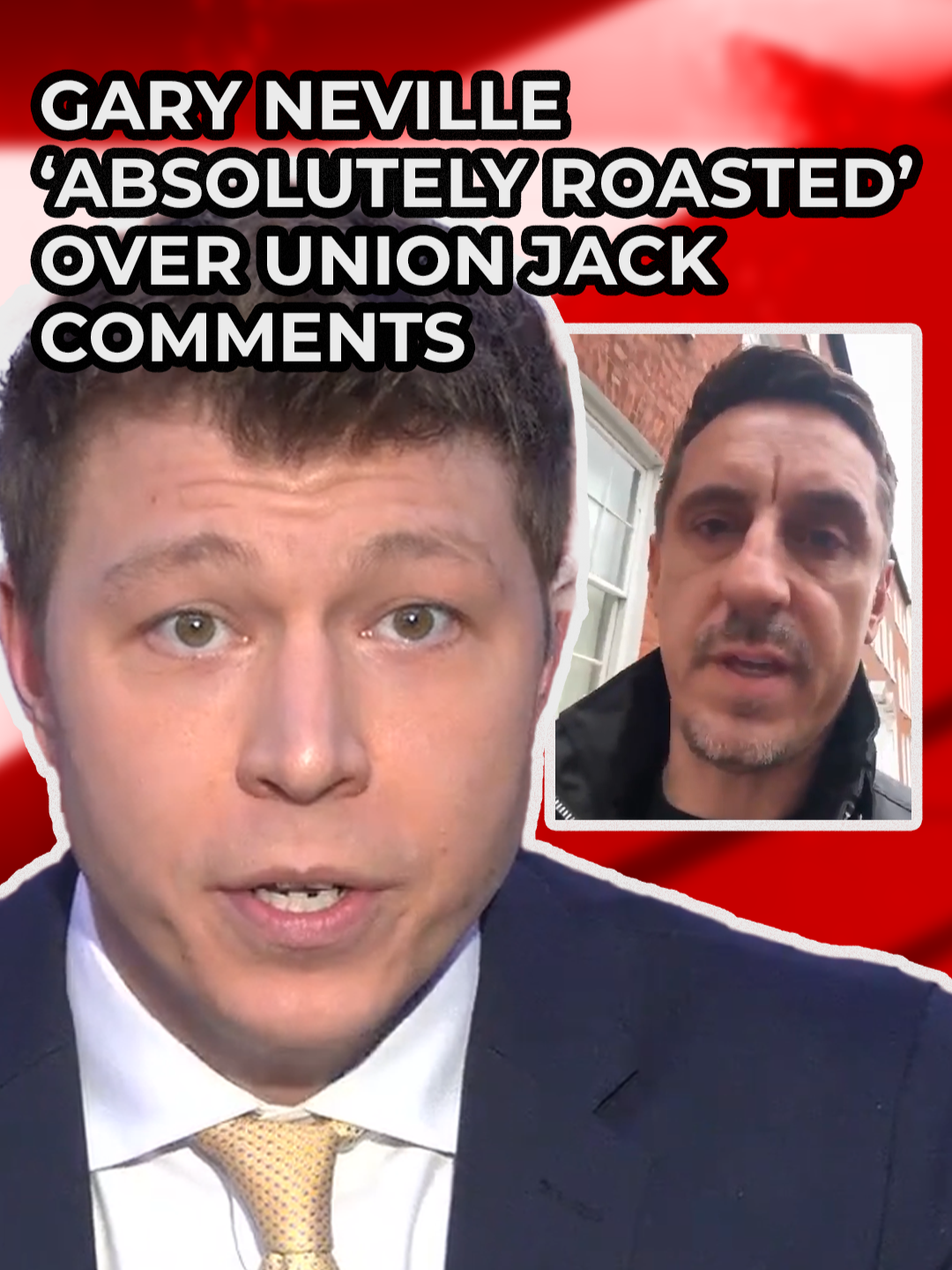 Patrick Christys attacks Gary Neville for his comments on the Union Jack flag. The former Manchester United player has sparked outrage amongst construction workers after demanding they remove a Union Jack flag from his Manchester development site. He also ranted on social media about Union Jacks and 'angry, middle-aged white men'. Speaking on GB News, host Patrick Christys celebrated the fact the football pundit had been 'absolutely roasted' for his comments. He said: 'I don't know about you, but I think Gary Neville might have got this one wrong.' #GaryNeville #UnionJack #PatrickChristys #GBNews