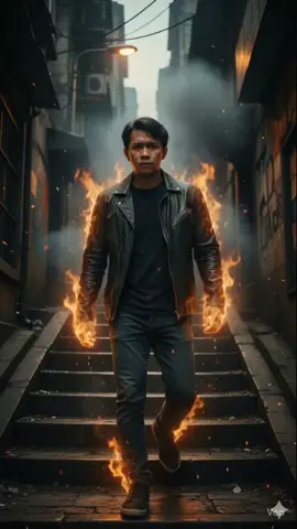 i am the ghost rider. Prompt : A cinematic portrait of a man walking down a narrow, rain-soaked alleyway at night, his body partially engulfed in flames that glow intensely against the dark, misty surroundings. He wears a black leather jacket, dark jeans, and black shoes, exuding confidence and determination. The fire burns along his arms and legs without harming him, casting reflections on the wet pavement. Smoke and light from street lamps create a dramatic, moody atmosphere — ultra-realistic, 4K, high detail, movie lighting, dynamic composition, hero shot, dramatic tension, volumetric light, cinematic color grading. #ghostrider #fyp #trending #prompt #geminiai 