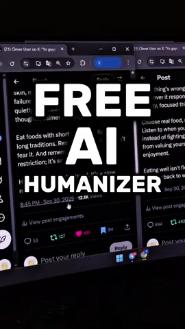 Free AI Humanizer That Works | Clever Ai Humanizer I found a free AI Humanizer that actually works! 💥 It beats detectors and makes text sound human. Clever Ai Humanizer: https://aihumanizer.net/ I found a free AI humanizer that’ll help me see if humanized text performs better on Twitter! First I’ll ask ChatGPT to draft two future posts, then I’ll run one of them through a humanizer. I already did some digging on Reddit and landed on tool called Clever AI Humanizer - it’s free right now and gets good feedback so I’m going with that. I paste the second ChatGPT draft into the tool and click “Humanize.” To keep the test clean I checked both with an AI detector: the raw text scored 100% AI while the humanized one hit the lowest mark possible, looks ready to run the experiment! Three days later the humanized post outperformed by a wide margin - more likes, more engagement, while the original ChatGPT post was read by less than half my audience, the humanized version won, hands down. Which version of posts were you rooting for? Drop it in the comments! #freeaihumanizer #cleveraihumanizer #humanizerfree #aitohuman #aicontent #HumanizeText #TechTok2025 #ChatGPTtoHuman #TechTok #freeaitools