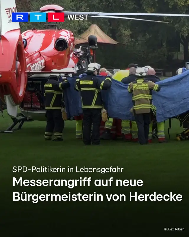 Bei einem Messerangriff ist die neu gewählte Bürgermeisterin von Herdecke Iris Stalzer (SPD) lebensgefährlich verletzt worden. Nach RTL WEST Informationen ist ihr Zustand kritisch. Der Sohn der 57-Jährigen fand sie mit mehreren Stichverletzungen in Bauch und Rücken in ihrer Wohnung. Offenbar ist Stalzer vorher auf der Straße angegriffen worden. Ein Großaufgebot von Polizei und Notärzten ist vor Ort. Der Täter ist nach Informationen von RTL WEST auf der Flucht.