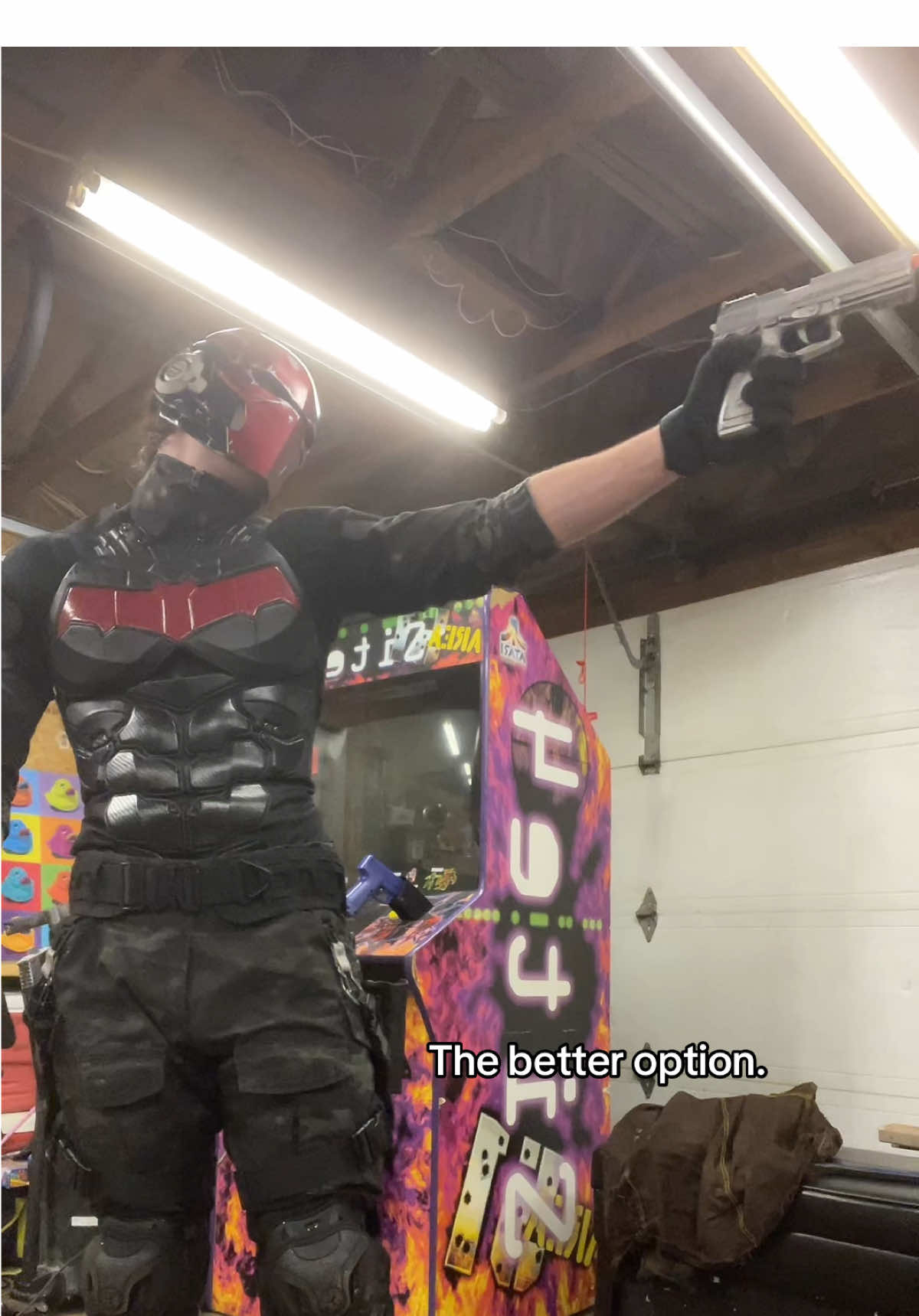 But nightwing is goated too  Helmet: dkfxprops on Etsy Chest plate: baracosplaystudio on Etsy  Jacket: carharrt Knee pads: Scoyco Motorcycle Knee Shin Guard on Amazon  Boots: doc marten combs tech  #redhood #cosplay #jasontodd #redhoodcosplay #nightwing