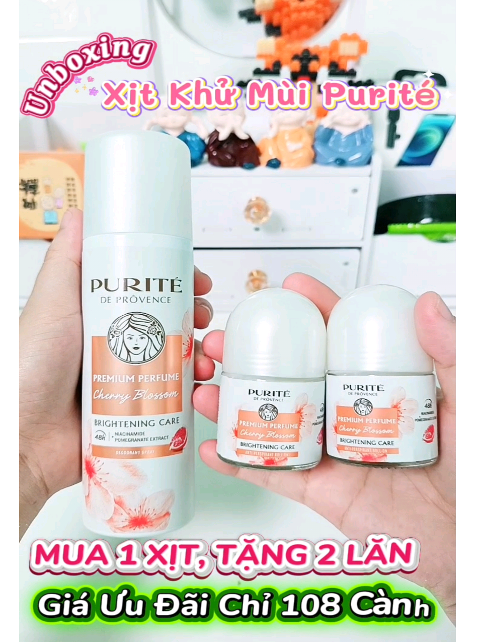 Trả lời @susucuame88  Unboxing Xịt Khử Mùi Purité  Mua 1 Xịt, Tặng Thêm 2 Lăn Nữa  Giá Siêu Ưu Đãi Chỉ 108 Cành Nè PURITE KHỬ MÙI DƯỠNG SÁNG MỚI cho Nàng thêm rực rỡ mọi phút giây yêu mình 🌸 Nàng có biết, vùng da dưới cánh tay cũng cần được yêu chiều, để hành trình yêu bản thân của Nàng luôn được trọn vẹn nhất. Thấu hiểu điều đó, Purite đem đến Bộ sản phẩm Khử mùi Dưỡng sáng Hương nước hoa, với: -Vitamin C từ chiết xuất Lựu Đỏ và  Niacinamide, giúp DƯỠNG DA SÁNG MỊN  - HƯƠNG NƯỚC HOA CAO CẤP từ 100% tinh dầu thiên nhiên từ cánh hoa Pháp, với các mùi hương được nhiều nàng thơ Purite yêu thích: Hương Anh Đào, Hương Hoa Hồng và Hương Hoa Mẫu Đơn.  -LƯU HƯƠNG 48H và giữ vùng da dưới cánh tay khô ráo, thoáng mát, cho Nàng sự tự tin suốt ngày dài , Không gây ố vàng áo ✨ Khử mùi hương nước hoa Purité có 2 loại LĂN VÀ XỊT tiện lợi, cho nàng thoải mái lựa chọn theo nhu cầu của mình.  #xitkhumuipurite  #lankhumui  #purite  #meccoca♥️xaykenh♥️  #viral 