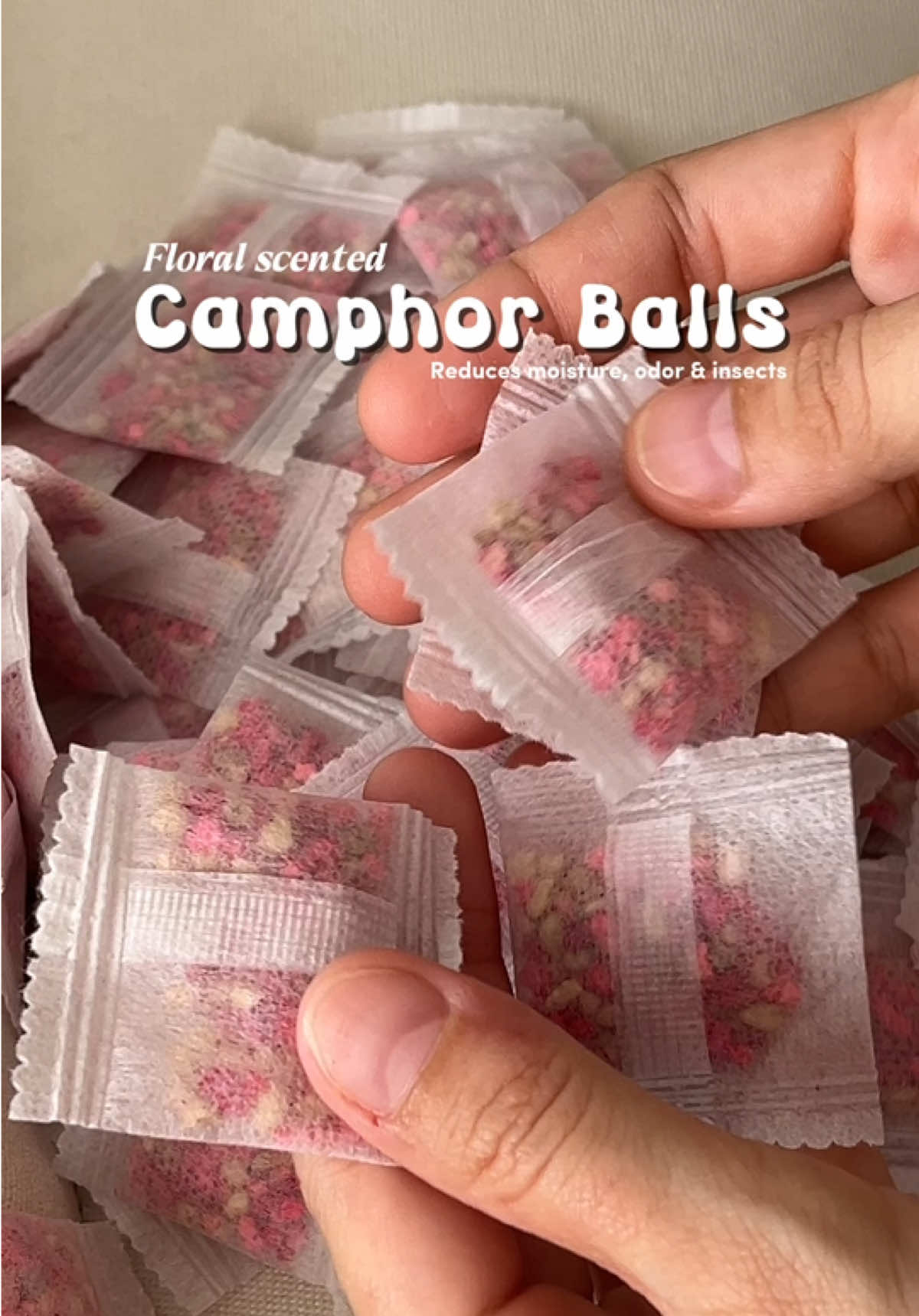 For real, this keeps my closet and cabinets smelling fresh and cute. 🌸🧘🏻‍♀️✨ #camphorballs #floralscent #mothballs #antiinsect #homeideas 
