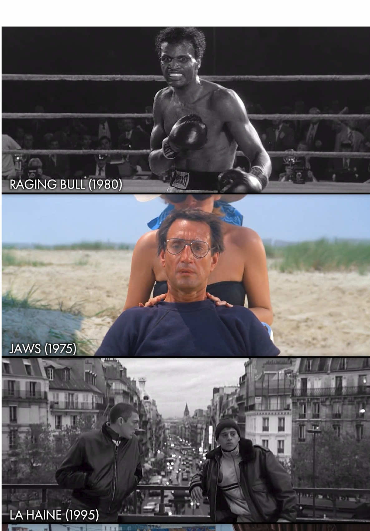 The iconic dolly zoom technique—camera pulls back while zooming in, distorting the background for a vertigo effect—nailed in these classics: Raging Bull’s disorienting ring shot putting you in LaMotta’s head, Jaws’ beach panic with Brody spotting the shark, La Haine’s tense rooftop in Paris, and Goodfellas’ diner paranoia building between Henry and Jimmy.  Invented by Irmin Roberts for Hitchcock’s Vertigo, it’s become a go-to for emotional whiplash—Scorsese mastered it in Raging Bull and Goodfellas for tension, while Spielberg amplified fear in Jaws.  What's your favourite dolly zoom? 💬 #DollyZoom, #FilmMaking,