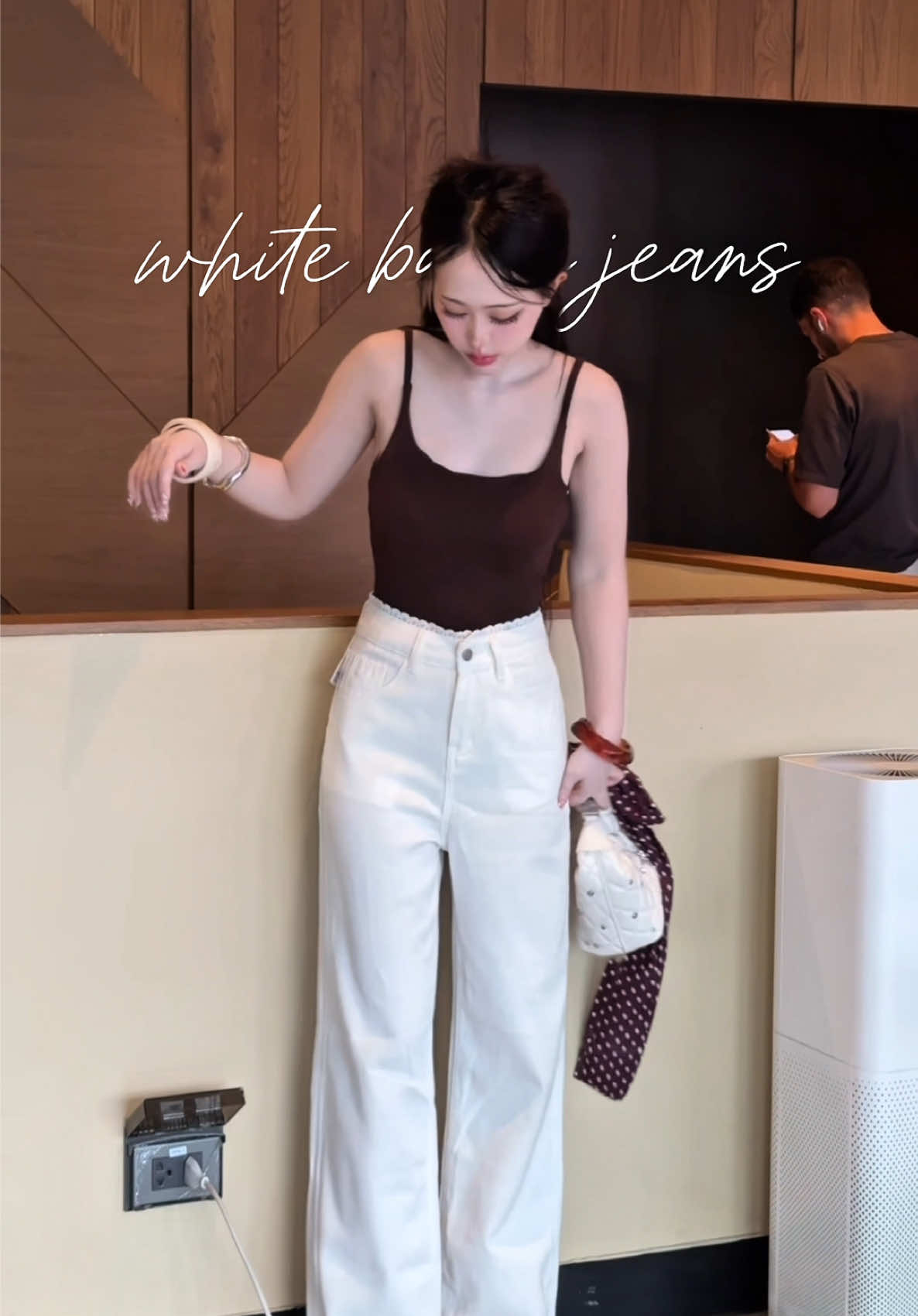 ☕️white basic jeans #jeans #กางเกงยีนส์สีขาว #กางเกงยีนส์ #baggyjeans 