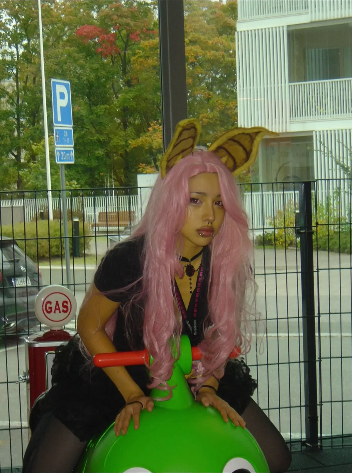 Riding the kurkkumopo cucumber moped #fluttershy #cosplay #kurkkumopo #mlp #flutterbat  
