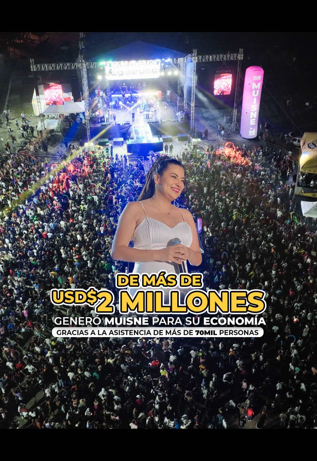 🎶 ¡Muisnelandia, un éxito completo! 🌴💛 Aproximadamente 70.000 personas se reunieron para celebrar con alegría, música y orgullo los 69 años de cantonización de Muisne. Un evento que hizo vibrar a todos y que movió la economía local con más de $2 millones en circulación: comercio, gastronomía, hospedaje y transporte vivieron una verdadera reactivación. 💰🌊 Gracias al liderazgo de la alcaldesa Yuri Colorado Márquez, este concierto no solo fue una fiesta, sino un ejemplo de organización, seguridad y unión ciudadana. Artistas nacionales e internacionales encendieron el escenario, pero el verdadero protagonista fue el pueblo muisneño, que demostró que cuando se une, todo es posible. ✨🙌@Yuri Colorado 
