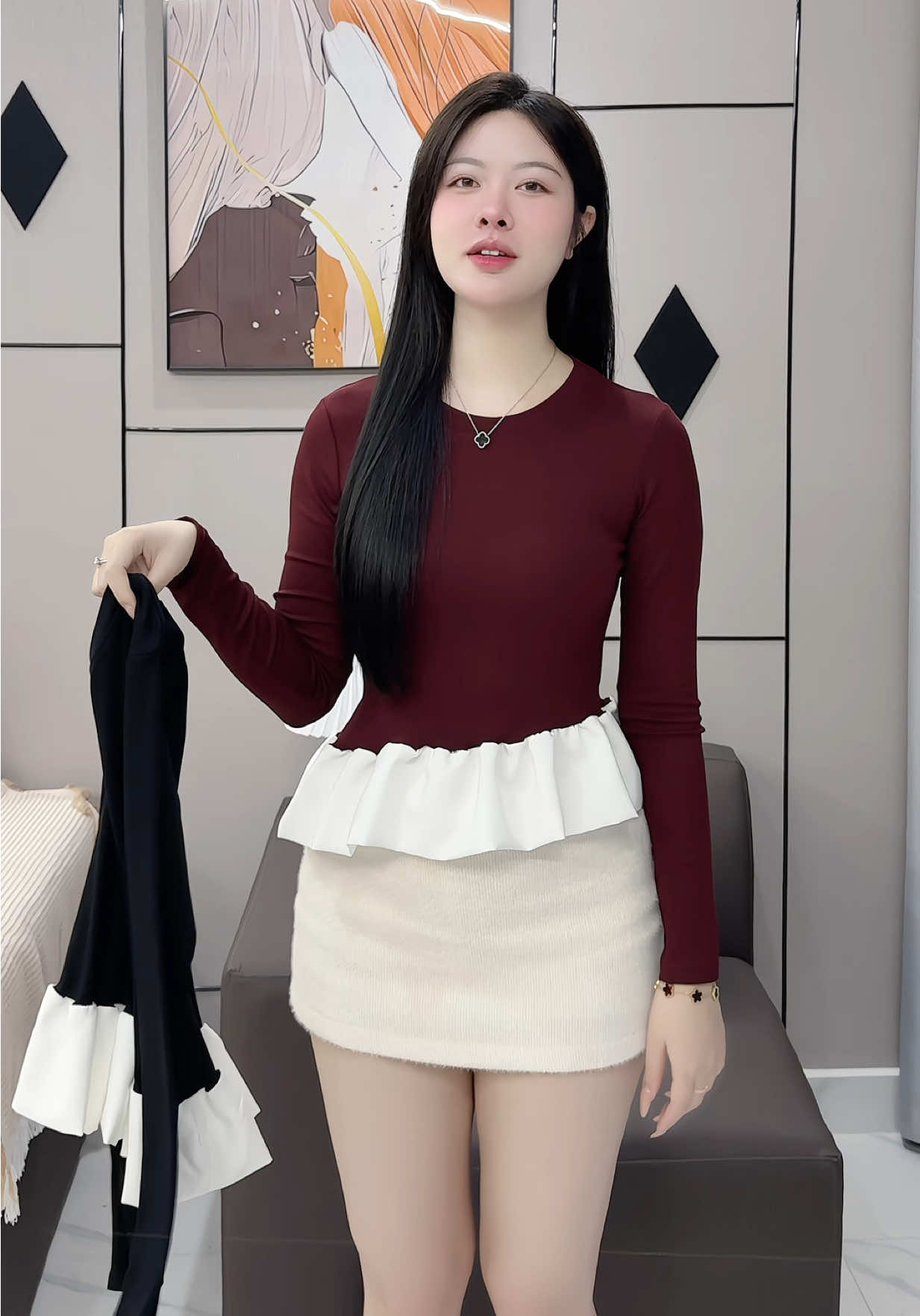 Áo thun dài tay phối bèo vạt chéo xinh 💕 #aothundaitay #aothun #aothunkieu #viral 