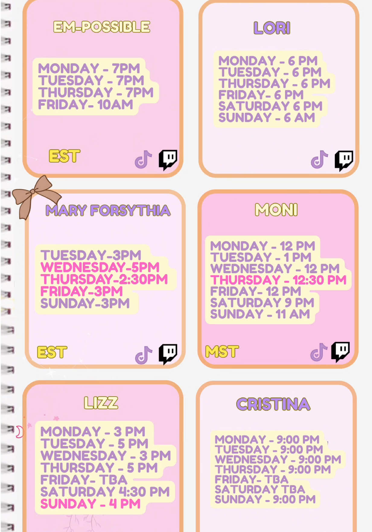 Lots of fun events this week here and on 💜app!! Check out my fav streamer girlies and drop a follow for more amazing content!!@MaryForsythia 🌷 @em-possible 🇨🇦 @Lizz ✨🦋 @Cristina 🌸🌙 @Lori @Adriana ☼☽ @Ashlynne #halloween #streamschedule #gaming #creatorsearchinsights #cozygames 