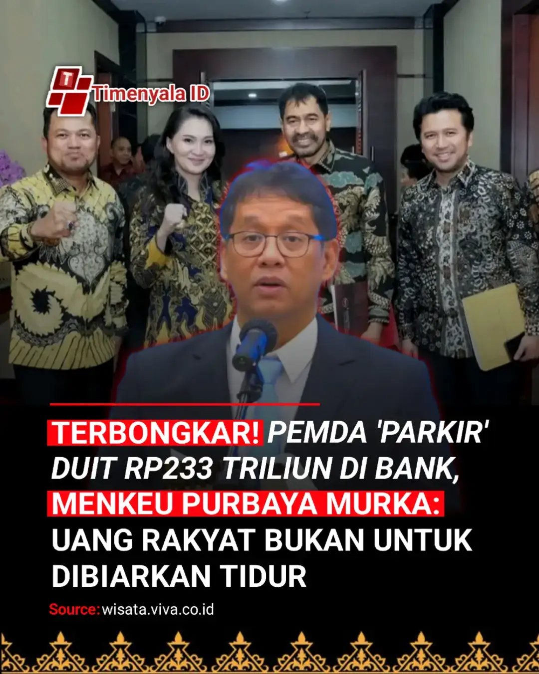 🤑😎🥳 Dunia pemerintahan tengah diguncang kabar mengejutkan. Dana pemerintah daerah senilai Rp233,11 triliun diketahui mengendap di perbankan. Padahal uang itu seharusnya digunakan untuk membiayai pembangunan, menciptakan lapangan kerja, dan memperkuat perekonomian di daerah. Menteri Keuangan Purbaya Yudi Sadewa, yang dikenal berani dan tegas, tak tinggal diam. Ia secara terbuka menyentil keras kepala daerah yang dianggap membiarkan uang rakyat “tidur” di bank. Menurutnya, filosofi anggaran negara sederhana: uang harus berputar, membangun, dan menghasilkan manfaat langsung bagi masyarakat.“Uang negara bukan untuk disimpan, tapi untuk bekerja. Kalau daerah tidak bisa gunakan, akan kami tarik kembali,” tegas Purbaya dalam keterangannya yang kemudian ramai diberitakan berbagai media nasional. Langkah ini menjadi sinyal kuat bahwa pemerintah pusat sedang menegakkan disiplin fiskal baru. Bukan sekadar penegasan, Purbaya bahkan menyiapkan kebijakan realokasi dana dari daerah yang lamban membelanjakan anggaran ke sektor-sektor yang lebih produktif. Mengapa Dana Daerah Bisa Mengendap Triliunan Rupiah? Fenomena dana pemerintah daerah yang mengendap di bank sebenarnya bukan hal baru. Namun, jumlahnya kali ini mencapai titik yang sangat mengkhawatirkan. Berdasarkan laporan Kementerian Keuangan, hingga akhir Agustus 2025 dana mengendap Pemda mencapai Rp233,11 triliun, naik tajam dari tahun sebelumnya yang sebesar Rp192,57 triliun...  #fyp #foto #menkeu #purbaya #pemda Selanjutnya dikolom komentar... https://wisata.viva.co.id/amp/berita/24015-terbongkar-pemda-parkir-duit-rp233-triliun-di-bank-menkeu-purbaya-murka-uang-rakyat-bukan-untuk-dibiarkan-tidur