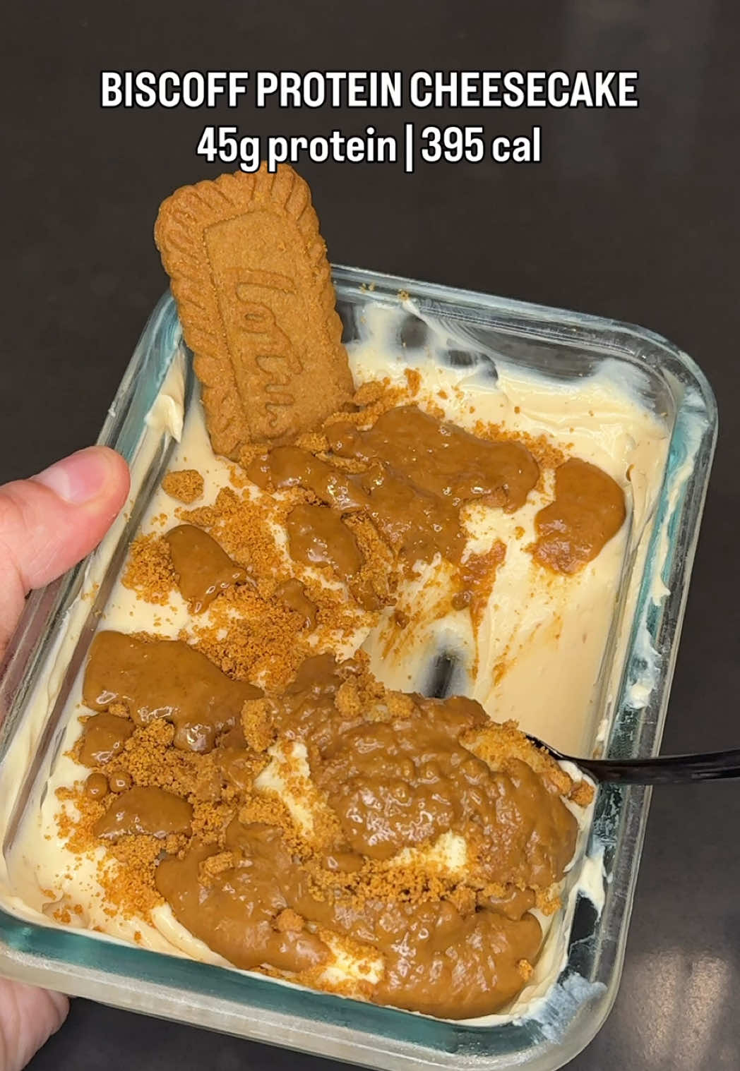 BISCOFF PROTEIN CHEESECAKE BOWL 45g protein | 395 cal | 33g carbs | 8g fat Ingredients: 200g nonfat Greek yogurt 1 scoop @Legion Supplements vanilla whey protein 10g sugar-free cheesecake pudding mix 1 tbsp (15g) low-fat cream cheese 1 tbsp (15g) Fairlife fat-free milk ½ tsp monk fruit sweetener 1 tbsp (15g) Biscoff cookie butter 1 Biscoff cookie (crushed on top) (Optional) 1 tsp Biscoff cookie butter spread on top  #highprotein #proteinrecipes #healthyrecipes #biscoffcheesecake #healthydessert 