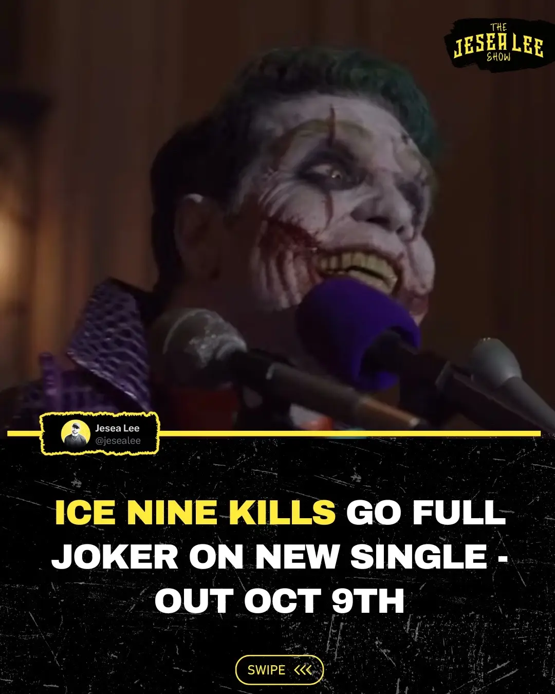 Ice Nine Kills announced their new single “The Laugh Track” will be out on October 9th. The teaser shows the band in a Joker-style storyline and features actor Matthew Lillard #iceninekills #rock #metal #metalcore 