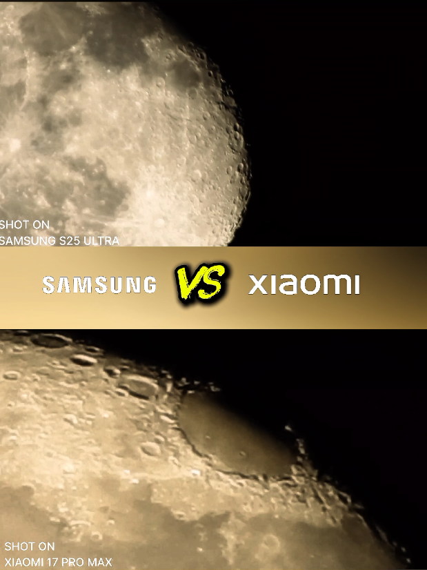 Samsung S25 Ultra VS Xiaomi 17 Pro Max 🔥 (Moon Zoom) ! |  . . .  #foryou #viral #samsungs25ultra #iphone17promax#fyp 