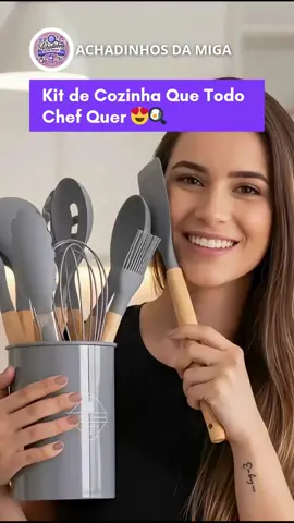 Kit de Cozinha Que Todo Chef Quer 😍🍳 #kitdecozinha #utensiliosdesilicone #coposuporte #cabodemadeira #cozinhapratica 