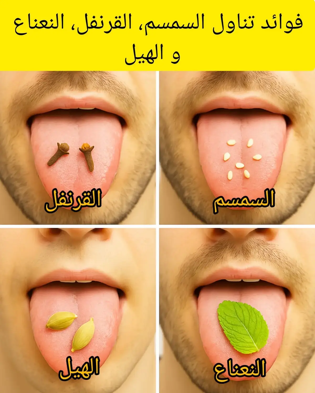 #فوائد تناول السمسم، القرنفل، النعناع، و الهيل: 🌿 فوائد السمسم: 1- غنيّ بالكالسيوم والمغنيسيوم لتقوية العظام. 2- يعزّز صحة القلب بفضل دهونه الصحية. 3- يساهم في تحسين نضارة البشرة والشعر. 4- يساعد على توازن الكوليسترول في الجسم. 🌸 فوائد القرنفل: 1- يحتوي على مضادات أكسدة قوية تحارب الالتهابات. 2- يخفف آلام الأسنان بشكل طبيعي. 3- يدعم صحة الجهاز الهضمي. 4- يساهم في تقوية المناعة وتنشيط الدورة الدموية. 🌱 فوائد النعناع: 1- يهدئ المعدة ويساعد على الهضم. 2- ينعش النفس ويُحسّن المزاج. 3- يخفف الغثيان والانتفاخ. 4- يدعم صحة الجهاز التنفسي. 🌰 فوائد الهيل (الحبهان): 1- ينظّف الجسم من السموم ويحسّن الهضم. 2- ينعش الفم ويقوّي المناعة. 3- يخفف الالتهابات وينظّم ضغط الدم. 4- يحتوي على مضادات أكسدة تدعم القلب والكبد.#لايك__exploore___ 