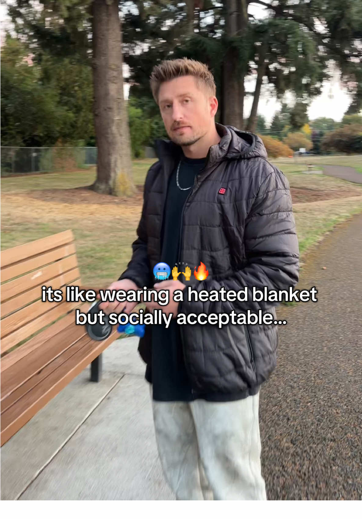 this jacket isn’t fashion… it’s defense against the cold winter season! 🙌💯 🥶🔥🤗 #electricjacket #heatedjacket #winterwear #winterjacket #coldweatheroutfits 