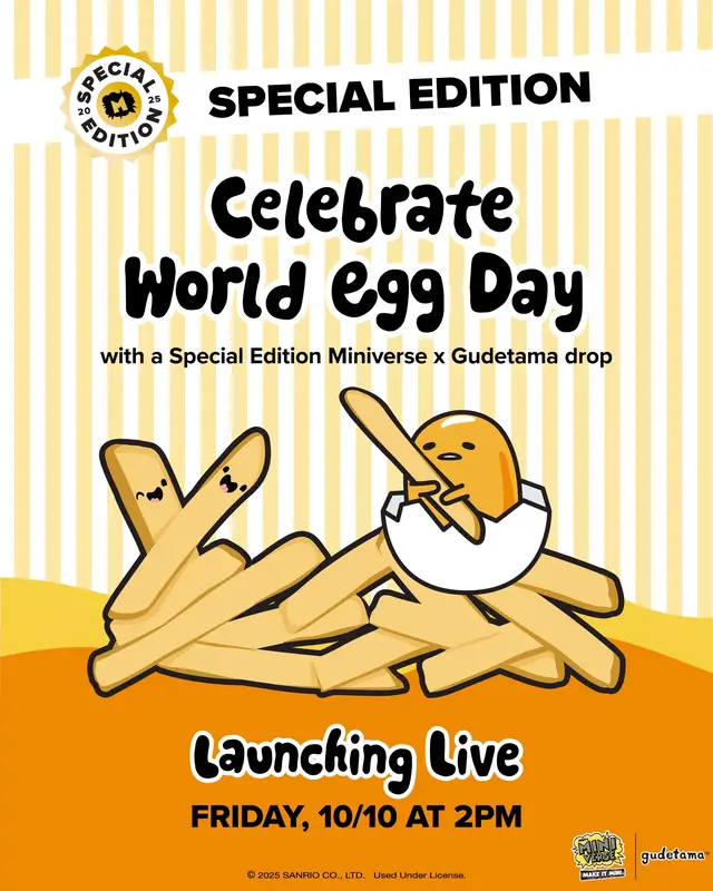 Celebrate World Egg Day with us for an egg-clusive drop this Friday, October 10th at 2PM PDT. Tune in live on @officialminiverse TikTok to get a first look 🥚💛 @gudetama #miniverse #gudetama #sanrio #miniversegudetama #worldeggday