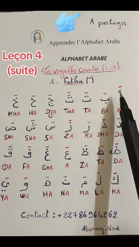 Apprendre l'Alphabet Arabe  Leçon 4 (suite) Les voyelles courtes  1- Fatha #arab #arabic #alphabet #quran #fyp 