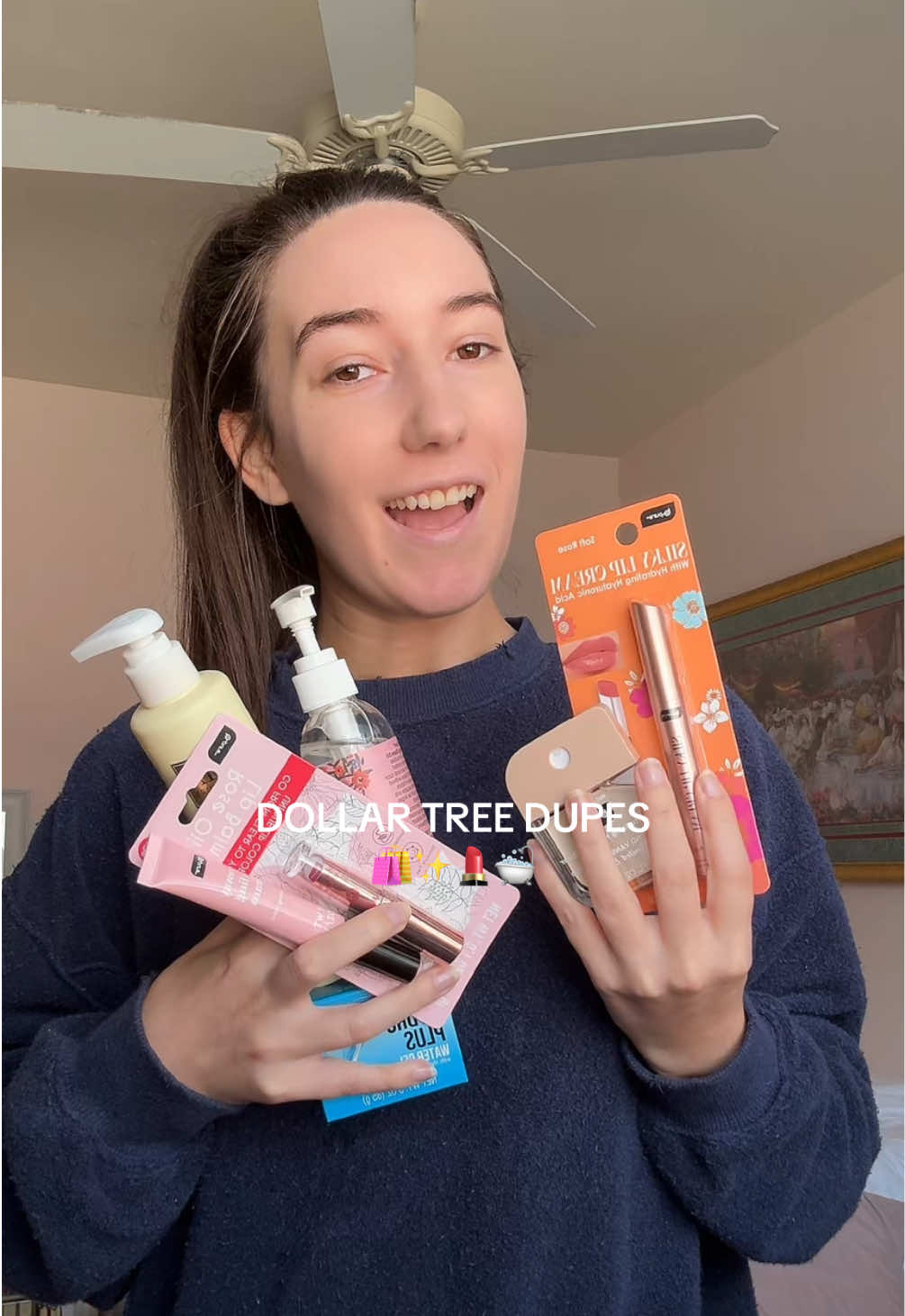 dollar tree dupes of your favorite products 👏🏻✨🛍️ #dollartree #dollartreefinds #dollartreehaul #haul #dollartreedupe #dupe #tartemaracujajuicylip #tarte #soldejaniero #eos #treehut 