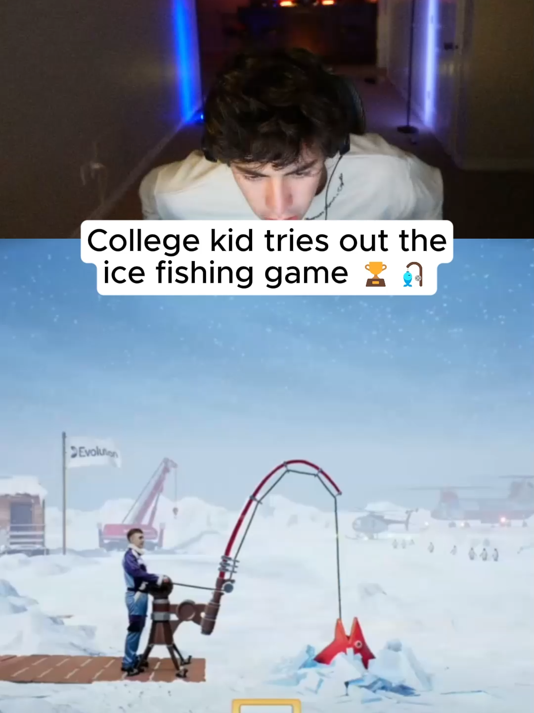 College kid tries out the ice fishing game 🏆🎣 #kickstreaming