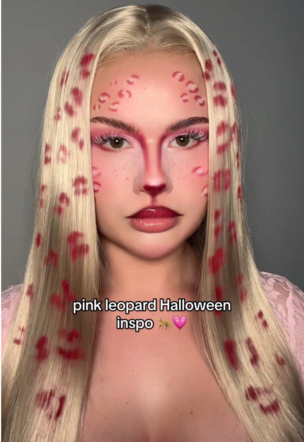 pink leopard makeup for Halloween 🐆💗 (pls ignore the wig lace it’s my first time) #halloweenlooks #halloweenmakeup #leopardmakeup #halloweeninspo 