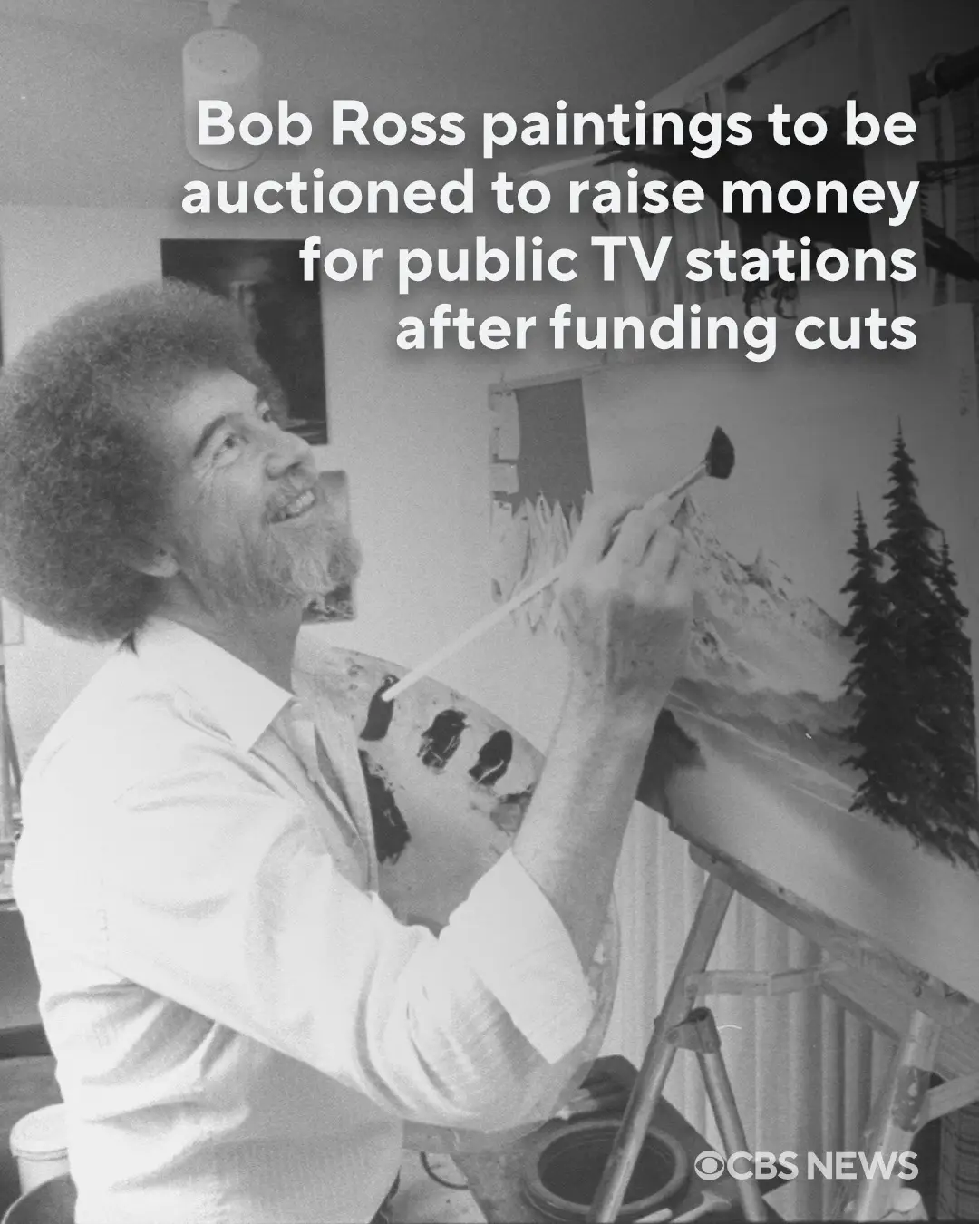 Thirty paintings created by Bob Ross will soon be up for auction to defray the costs of programming for small and rural public television stations suffering under cuts in federal funding. Ross, a public television stalwart in the 1980s and ’90s, “dedicated his life to making art accessible to everyone,” said Joan Kowalski, president of Bob Ross Inc. “This auction ensures his legacy continues to support the very medium that brought his joy and creativity into American homes for decades.” #bobross #painting #auction #television 