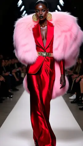 🔥 Power tailored. Dripping in satin + pink luxe fur. This is modern couture dominance. #LuxBijoux #Fyp #CoutureFantasy #RunwayDrama #LuxuryFashion