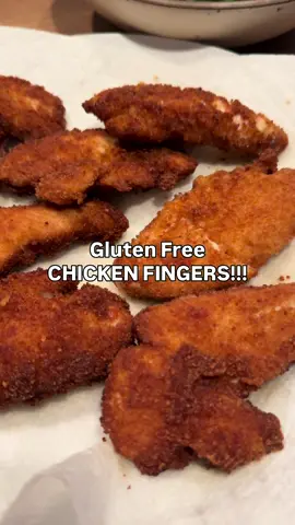 GLUTEN FREE CHICKEN FINGERS!! I teased this recipe a few weeks ago and didn’t realize how excited everyone was going to be !! So here we are. My current dinner fixation. Simple to prepare and cook, and honestly it’s deliciousness is largely thanks to finding the perfect #glutenfree breadcrumb. Enjoy!! Let me know what you think!!  1 lb chicken fingers Egg batter (2 eggs) 1-2 cups Gillian’s GF breadcrumbs mixed with salt/pepper/garlic powder Preheat skillet with 1/2 cup olive oil Cook 4 mins each side. The darker the crisp the better!  Plate and serve.  Xx #nobread  #easydinnerideas #chicken #Recipe 
