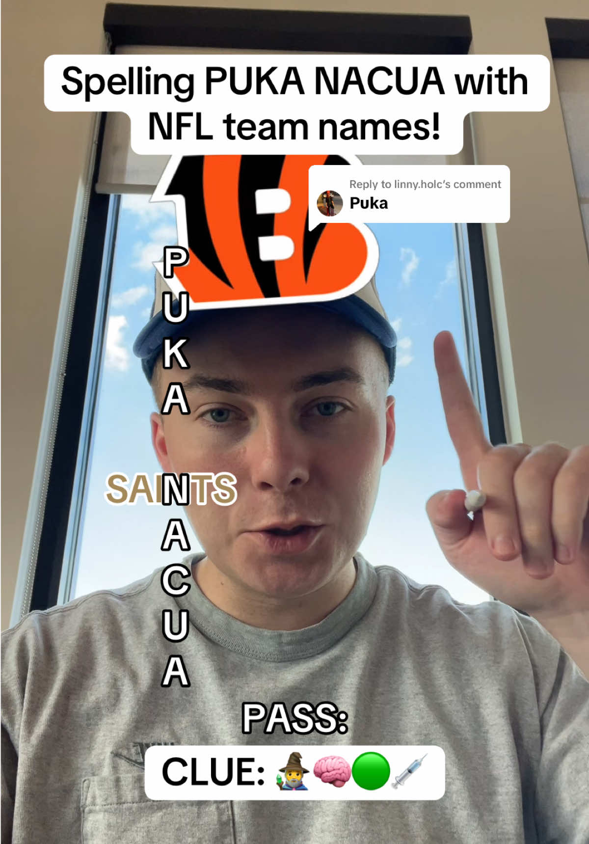 Replying to @linny.holc Spelling PUKA NACUA with NFL team names! Next clue: 🧙‍♂️🧠🟢💉 (It’s another NFL player) #nfl #nfltiktok #football #nflcontent #footballtiktok 