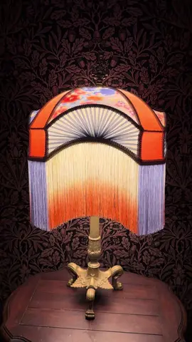 New one-of-one lampshade in the shop! 🪸🌸👘✨This one features a vintage floral kimono silk and two of my favorite colors—periwinkle and coral. #maximalism #lamptok #handmade #interiordesign #victorian 