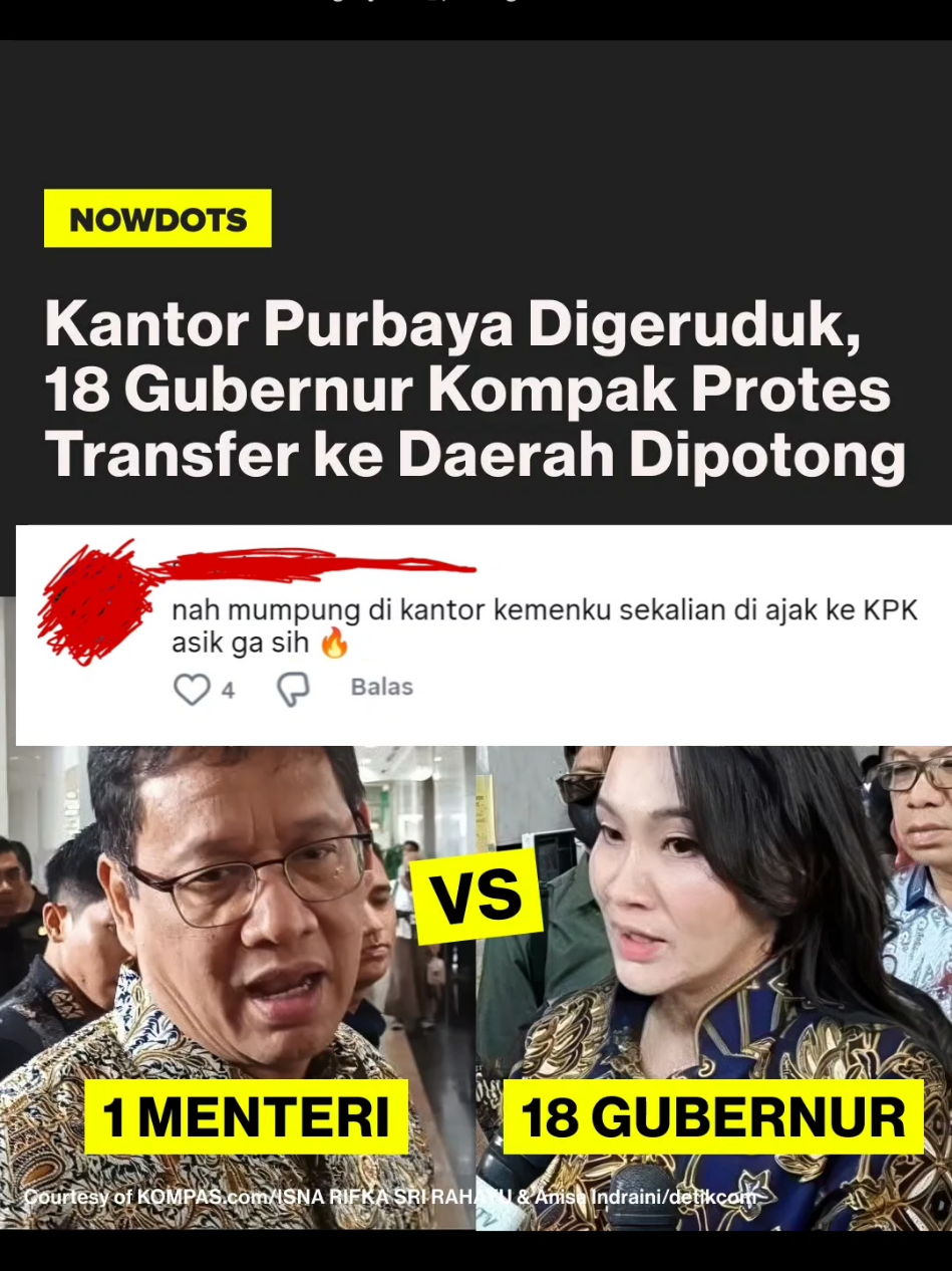 Sehat sehat selalu untuk seluruh rakyat indonesia, !!! Sebanyak 18 gubernur dari berbagai provinsi di Indonesia, termasuk Bobby Nasution (Sumatera Utara) dan Muzakir Manaf alias Mualem (Aceh), mendatangi Kementerian Keuangan (Kemenkeu) untuk menyampaikan keluhan terkait pemotongan Transfer ke Daerah (TKD) yang dinilai memberatkan. Mereka menilai kebijakan ini menghambat pembangunan, bahkan berdampak pada pembayaran gaji aparatur sipil negara (ASN). Menteri Keuangan Purbaya Yudhi Sadewa mengakui bahwa kondisi ekonomi nasional sedang melambat, sehingga pemerintah pusat tidak bisa menanggung seluruh permintaan daerah. Ia juga menyinggung bahwa sebagian daerah masih memiliki masalah tata kelola anggaran yang tidak efisien, dan meminta mereka memperbaiki citra serta manajemen keuangannya. Di sisi lain, sejumlah kepala daerah menolak keras pemotongan dana tersebut. Gubernur Aceh Mualem mengaku anggarannya dipangkas hingga 25 persen, sementara Gubernur Sumatera Barat Mahyeldi Ansharullah menyebut pemotongan TKD berdampak langsung pada pembangunan dan pembayaran gaji pegawai. Mahyeldi bahkan mengusulkan agar gaji ASN daerah dibayar langsung oleh pemerintah pusat bila dana tidak dikembalikan. Menanggapi gejolak ini, Purbaya akhirnya memutuskan menambah alokasi TKD tahun 2026 sebesar Rp43 triliun, dari Rp650 triliun menjadi Rp693 triliun, meski tetap lebih rendah dibanding tahun 2025 yang mencapai Rp919 triliun. -sumber bahan dan komentar dari ig : nowdots dan talkswakanda -beberapa foto & video dari google -di edit oleh : (tt) warga.random.ai (ig) saya.den_ #beritaterkini #beritahariini #purbaya #lagudarikomentar #indonesiaku 