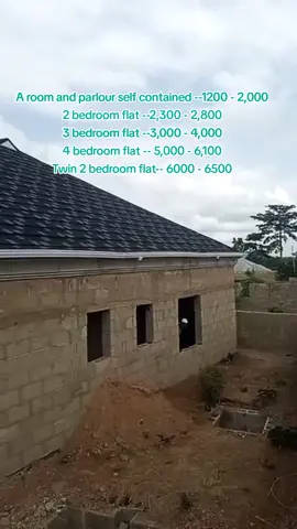 A room and parlour self contained --1200 - 2,000 2 bedroom flat --2,300 - 2,800 3 bedroom flat --3,000 - 4,000 4 bedroom flat -- 5,000 - 6,100 Twin 2 bedroom flat-- 6000 - 6500 #building_contractor_in_ibadan #built_by_harolay #harolay_the_builder #harolay_engineering_services #construction @Bidex Mason @Acme construction @TOP ROOFER🏡 IN NIGERIA🇳🇬 