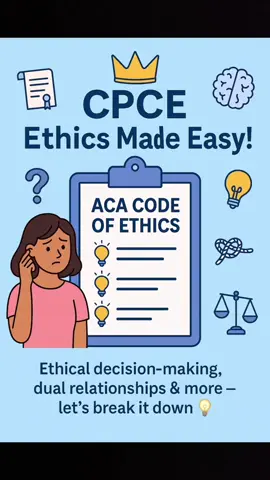 Queens 👑, let’s talk ACA Code of Ethics—because this isn’t just a list of rules. It’s our compass. 🌍 The CPCE will test how well you know it, but more importantly—it’s how we protect our clients, protect ourselves, and honor this profession. 💡 Decision-Making Models: Ethics isn’t about being perfect—it’s about being thoughtful. Think “E-T-H-I-C-A-L” steps (Corey, Corey & Callanan) or lean into Forester-Miller & Davis with extra focus on consultation + client welfare. 🪢 Jump Rope Reminder: Don’t tangle the rope—pause, breathe, check your ethics before you swing. 📜 Informed Consent & Confidentiality: No surprises, no secrets. Clients deserve clarity + trust. ❤️ Dual Relationships: Boundaries matter. Protect your clients, protect yourself. 🌍 Competence & Cultural Awareness: Stay in your lane, seek supervision, and respect every client’s lived experience. 💻 Tech & Social Media: Keep it HIPAA, keep it professional, keep it private. ⚖️ Legal Responsibilities: Document everything. Mandated reporting, duty to protect, privileged communication—it’s all part of the rhythm. ✊ Client Rights & Counselor Responsibilities: At the core—it’s about welfare first, always. Queens, when in doubt: pause, consult, document, and put the client first. That’s how we keep it ethical AND in rhythm. #CPCEPrep #ACACodeOfEthics #CounselingStudent #GradSchoolLife #FutureTherapist 