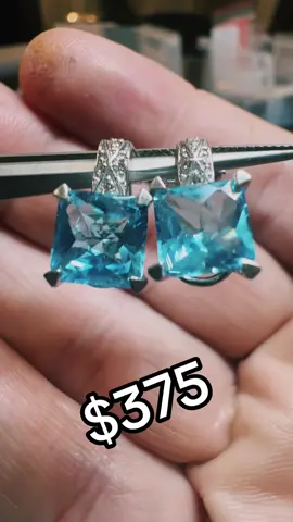 Topaz & diamond 14kt white gold earrings #whitegold #topazearring #gemstoneearring #jewelrysale #jewelryonsale 